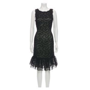 Oscar de la Renta Black Lace Pattern Midi Dress | size 8